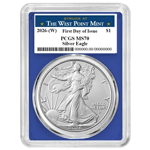 プレセール - 2026 (W) 1ドル アメリカン シルバー イーグル PCGS MS70 FDOI ウェストポイント ラベル