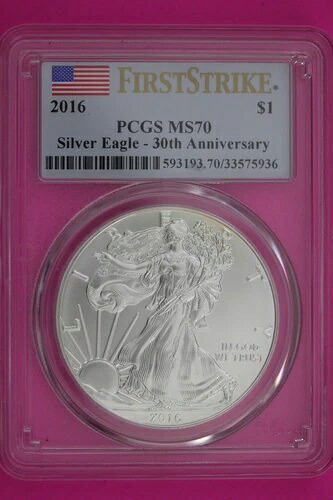 2016 MS 70 シルバーイーグルコイン 1オンス .999 PCGS認定グレード 本物スラブ 578