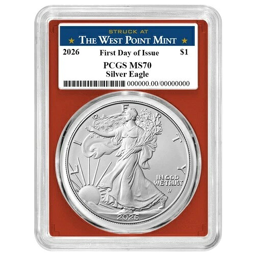 プレセール - 2026年 1ドル アメリカン シルバー イーグル PCGS MS70 FDOI ウェストポイント ラベル レッド