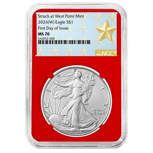 プレセール - 2026 (W) $1 アメリカン シルバー イーグル NGC MS70 FDI ウェストポイント スターラベル