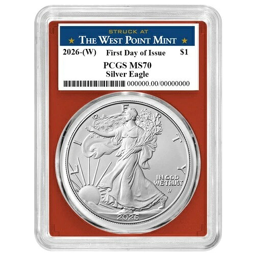 プレセール - 2026年 (W) 1ドル アメリカン シルバー イーグル PCGS MS70 FDOI ウェストポイント ラベル レッド