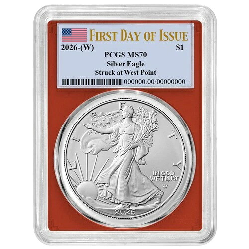 プレセール - 2026 (W) 1ドル 1オンス アメリカンシルバーイーグル PCGS MS70 FDOI フラッグラベル レッド
