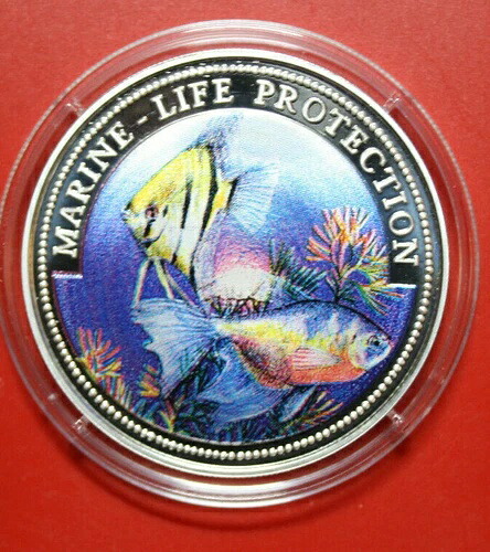 リベリア 5ドル 1996年 銀貨「海洋生物保護」 F3263 色「動物相」