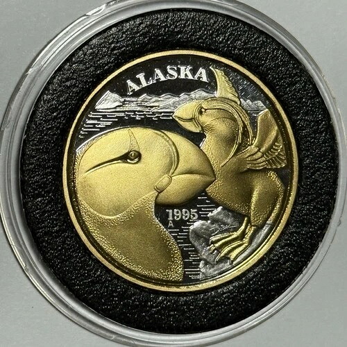 1995年 アラスカ造幣局 パフィン 24金 金メッキコイン 1/2トロイオンス .999 純銀ラウンド 41,470円