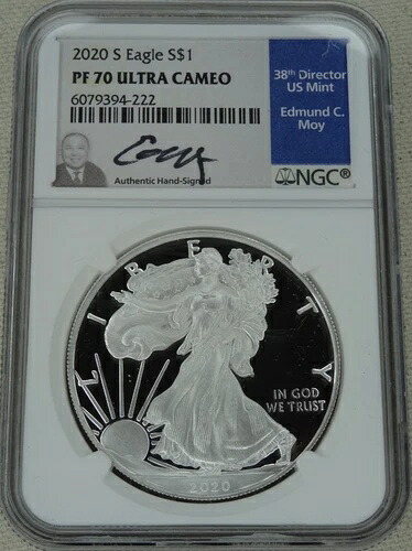 2020-S プルーフ シルバー イーグル ドル NGC PF 70 ウルトラ カメオ 米国造幣局 1ドル モイ サイン入り