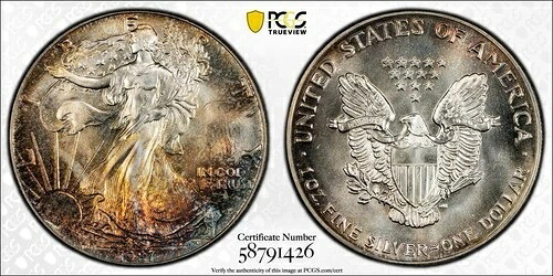 1987年 アメリカン シルバー イーグル 1オンス - PCGS MS67 - スーパートーン