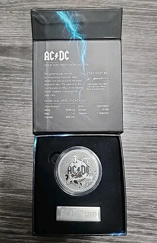 オーストラリア 2023 AC/DC 1ドル フロスト 未流通 1オンス 銀貨 箱付き アンガス・ヤング