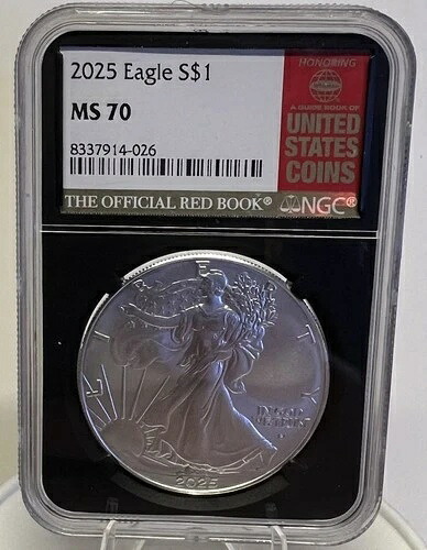 2025年 アメリカン シルバー イーグル NGC MS70 レッドブックラベル - 1オンス .999 純銀 新品