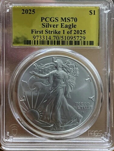 シルバーイーグル PCGS MS 70 ファーストストライク 2025年限定 ゴールドラベル