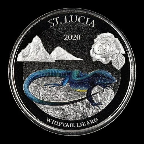 2020年 セントルシア ウィップテールリザード - カラー化 1オンス .999 シルバーコイン ボックス & COA 41,470円
