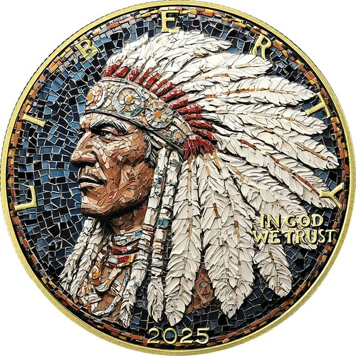2025年 1オンス アメリカ イーグルモザイク ネイティブアメリカンチーフ 24金メッキ シルバーアートコイン 41,470円