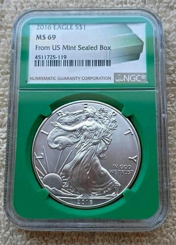 2016年 アメリカン シルバー イーグル NGC MS 69 米国造幣局発行 未開封ボックス入り - グリーンコア 41,470円