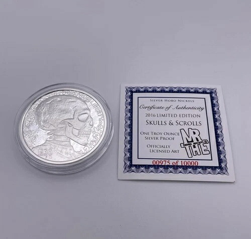 スカルズ・アンド・スクロールズ シルバー ラウンド ホーボー ニッケル シリーズ #3 - 1 オンス .999 コイン COA#975 41,470円
