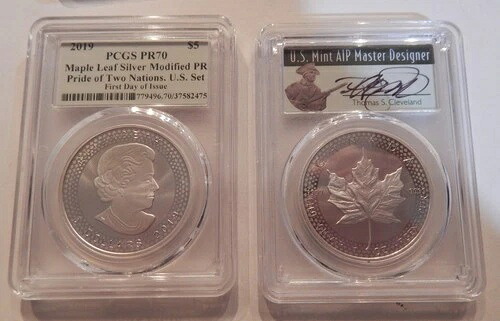 2019年 5ドル メープルリーフシルバー 修正PCGS PR70 トーマス・S・クリーブランド サイン入り