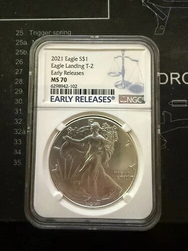 *2021(W) T-2 $1 シルバーイーグル アーリーリリース NGC MS70