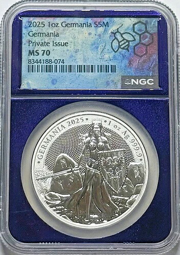 2025年 ゲルマニアミント レディ・ゲルマニア 1オンス シルバー NGC MS 70 トレーダー・ビー パープルコア