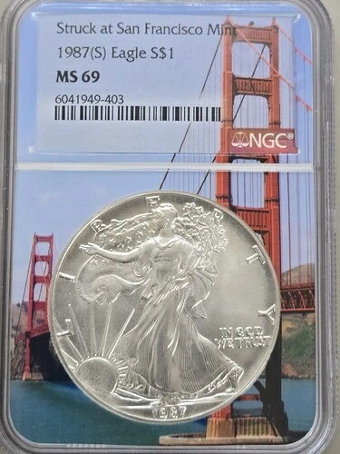 1987年 1オンス シルバーイーグル NGC MS 69 サンフランシスコ造幣局で鋳造