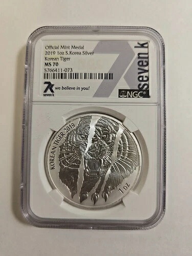 2019年 韓国 銀貨 韓国タイガー NGC MS70 7K ラベル .999 シルバー