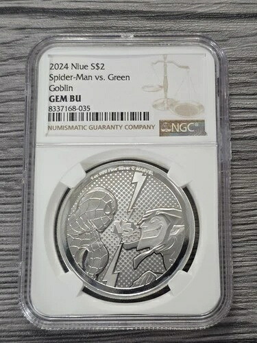 ニウエ 2024 1オンス 2ドル銀貨 マーベル スパイダーマン vs グリーンゴブリン GEM BU ngc