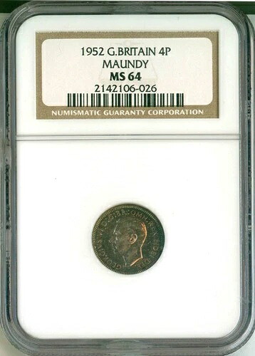1952年 イギリス 4P マウンディ NGC MS64 国王ジョージ6世
