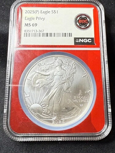 2025年（P）緊急発行シルバーイーグルNGC MS69レッドコアイーグルプライベートASE