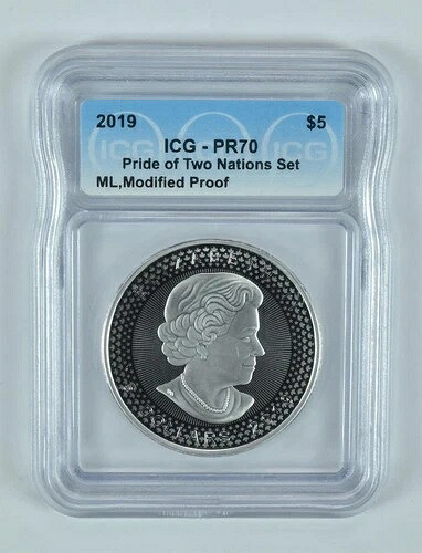 2019年カナダ 5ドル銀貨 メープルリーフ プライド・オブ・ツー・ネーションズ モディファイド PR70 ICG 41,470円