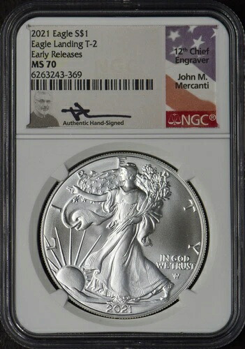 2021 T-2 アメリカン シルバー イーグル - NGC MS70 ER メルカンティ サイン入り - ?COINGIANTS?