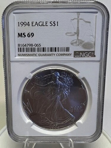 1994年アメリカンイーグルシルバーダラーNGC MS69キーデートロー発行枚数4,227,319枚
