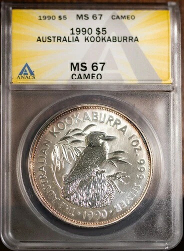 1990年 $5 シルバー オーストラリア クッカバラ MS 67 カメオ ANACS # 7465131 + ボーナス 41,470円