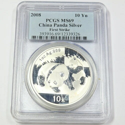 2008年 PCGS MS69 - 中国 - 1オンス シルバーパンダ 10元コイン - ファーストストライク #44617A 41,470円