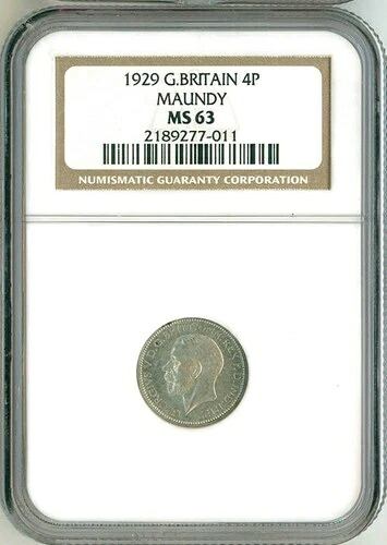 1929年 イギリス 4P マウンディ NGC MS63 キングジョージ5世