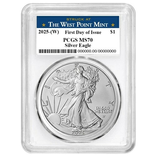 2025年 (W) 1ドル 1オンス アメリカンシルバーイーグル PCGS MS70 FDOI ウェストポイントラベル ホワイト