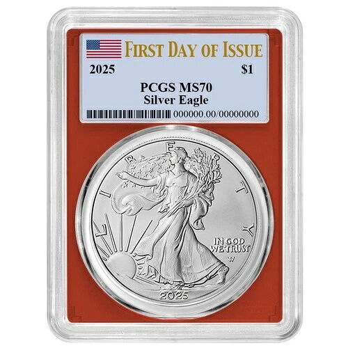 2025年 1ドル アメリカン シルバー イーグル PCGS MS70 FDOI 旗ラベル レッドフレーム