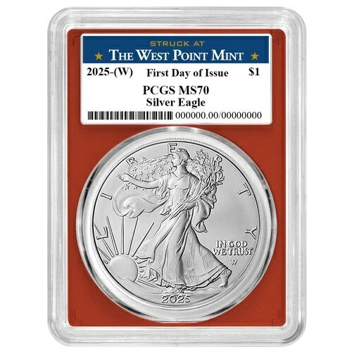 2025年 (W) 1ドル アメリカン シルバー イーグル PCGS MS70 FDOI ウェストポイント ラベル レッドフレーム