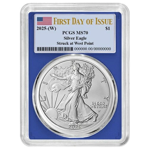 2025年 (W) 1ドル アメリカン シルバー イーグル PCGS MS70 FDOI 旗ラベル ブルーフレーム