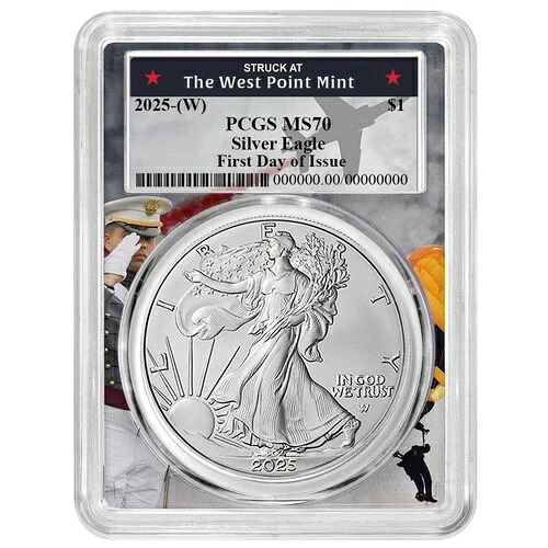 2025年 (W) $1 1オンス アメリカン シルバー イーグル PCGS MS70 FDOI ウェストポイント フレーム