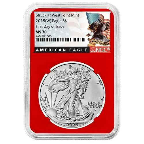 2025年 (W) $1 1オンス アメリカン シルバー イーグル NGC MS70 FDI ブラックラベル レッドコア
