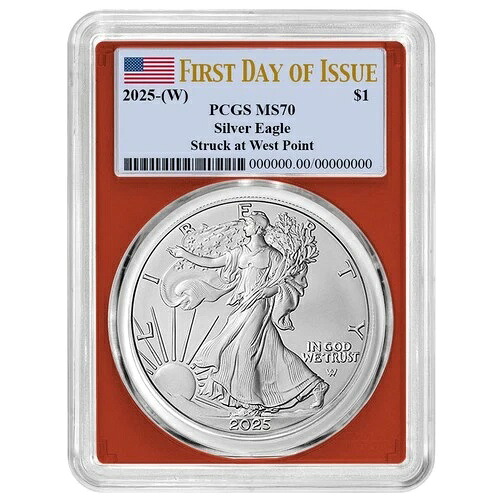 2025年 (W) 1ドル 1オンス アメリカン シルバー イーグル PCGS MS70 FDOI 旗ラベル レッドフレーム