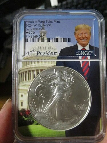 2024-W 1ドル シルバーイーグル NGC MS70 早期リリース トランプラベル 41,470円