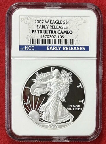 2007 W プルーフ シルバー イーグル NGC PF70 ウルトラカメオ アーリーリリース ラベル
