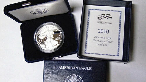 2010年 アメリカン シルバー イーグル 1オンス .999 純銀 1ドル 箱と鑑定書付き