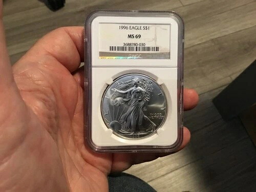1996-P アメリカン シルバー イーグル NGC MS69 クラシック ブラウン ラベル、すごい、一見の価値があります!