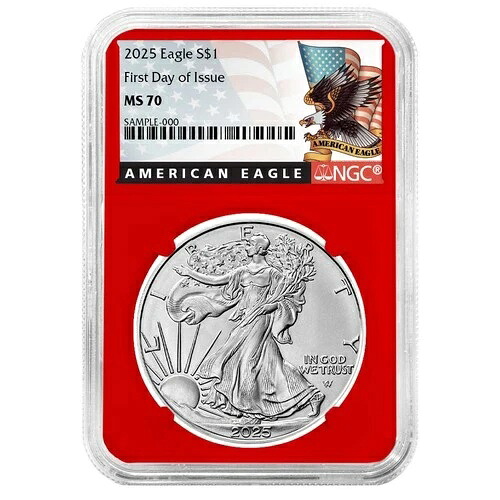 2025年 1ドル 1オンス アメリカンシルバーイーグル NGC MS70 FDI ブラックラベル レッドコア
