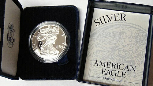 プルーフ 2001-W アメリカン シルバー イーグル 1 オンス .999 純銀 1 ドル OGP ボックスと COA