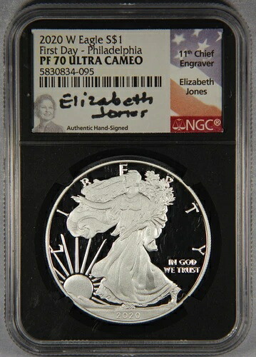 2020-W シルバーイーグルドル NGC PF70 ウルトラカメオ 初日 フィラデルフィア ジョーンズ シグネチャー