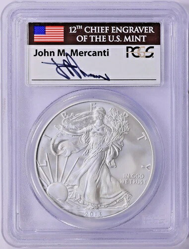 2013年 1ドル シルバーイーグル PCGS MS70 ファーストストライク マーカンティ シグネチャー #2333