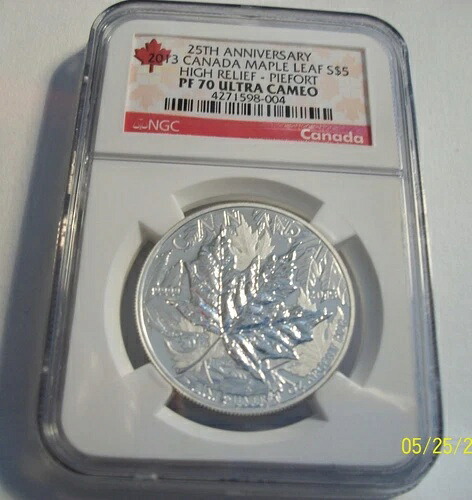 2013年 カナダ メープルリーフ ピエドフォート 25周年記念 1オンス シルバー NGC PF 70 UC ハイレリーフ