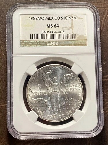 1982 Mo メキシコ 1 オンザ シルバー リベルタード MS64 NGC #93