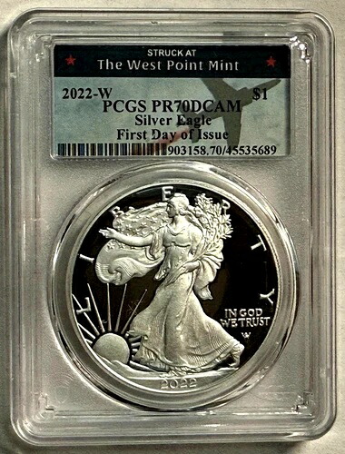 2022-W プルーフ アメリカン シルバー イーグル。初日発行 PCGS PR70 DCAM