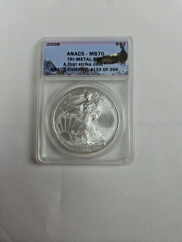 2008年アメリカンシルバーイーグル - トライメタルセット - ファーストストライクコイン - ANACS MS70 41,470円
